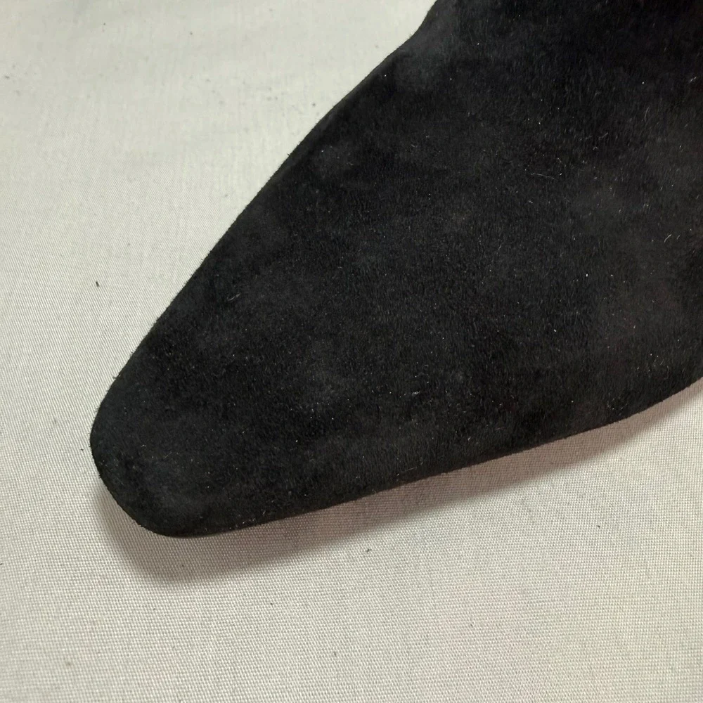 Nine West Dery Ankle Boots Black Suede Pointed Toe Block Heel Minimalist 8.5M
